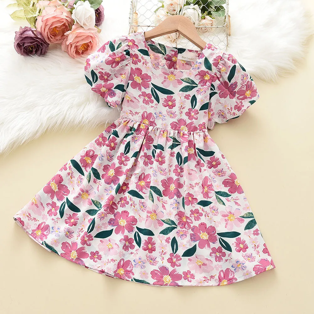 Floral Summer Dress for Girls - Casual Bow Patchwork Princess Style Baby Toddler Party Frock showcase 7