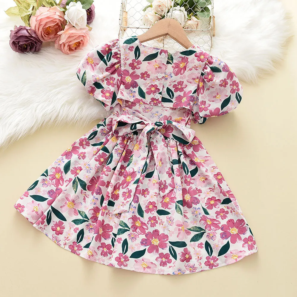 Floral Summer Dress for Girls - Casual Bow Patchwork Princess Style Baby Toddler Party Frock showcase 8