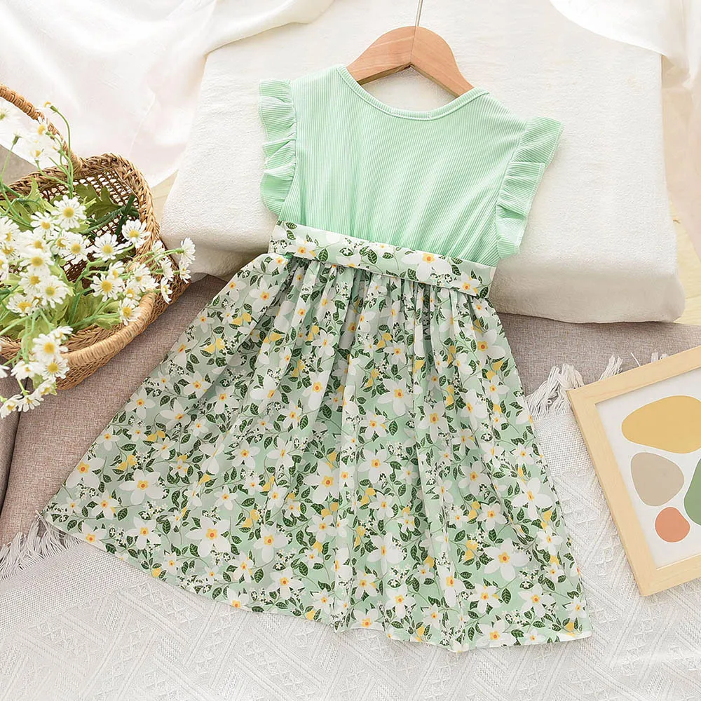 Floral Summer Dress for Girls - Casual Bow Patchwork Princess Style Baby Toddler Party Frock showcase 23
