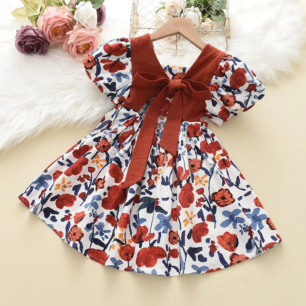 Floral Summer Dress for Girls - Casual Bow Patchwork Princess Style Baby Toddler Party Frock showcase 15