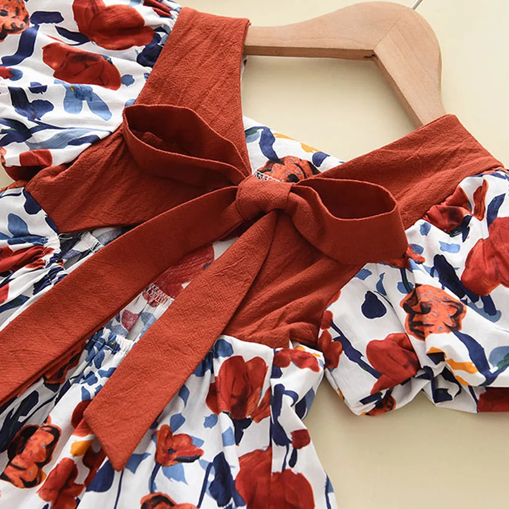 Floral Summer Dress for Girls - Casual Bow Patchwork Princess Style Baby Toddler Party Frock showcase 17