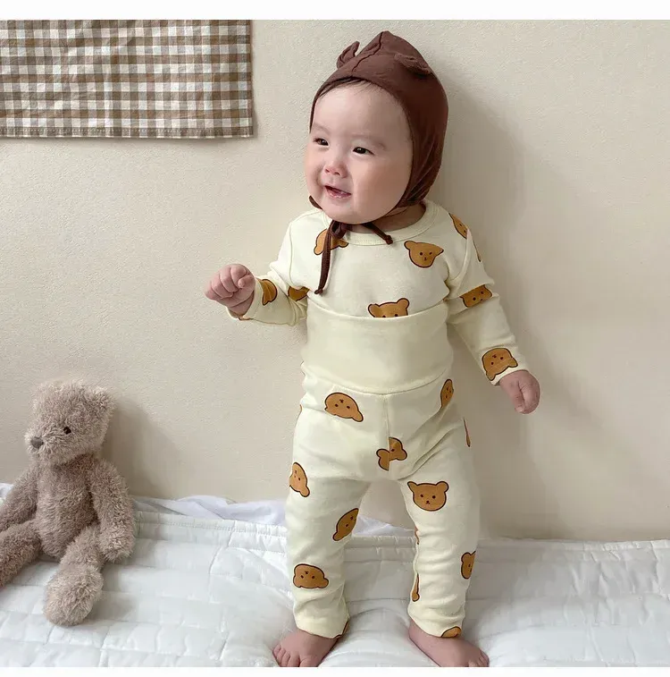 Baby Boys Girls Autumn Winter Cotton Pajama Set 2pcs Long Sleeve Underwear Outfit for Cozy Sleepwear showcase 13