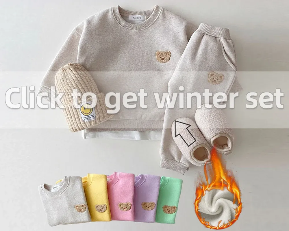 Fashion Toddler Baby Boys Girls Fall Clothes Set - Cute Bear Sweatshirt & Pants 2-Piece Sports Outfits for Kids showcase 1