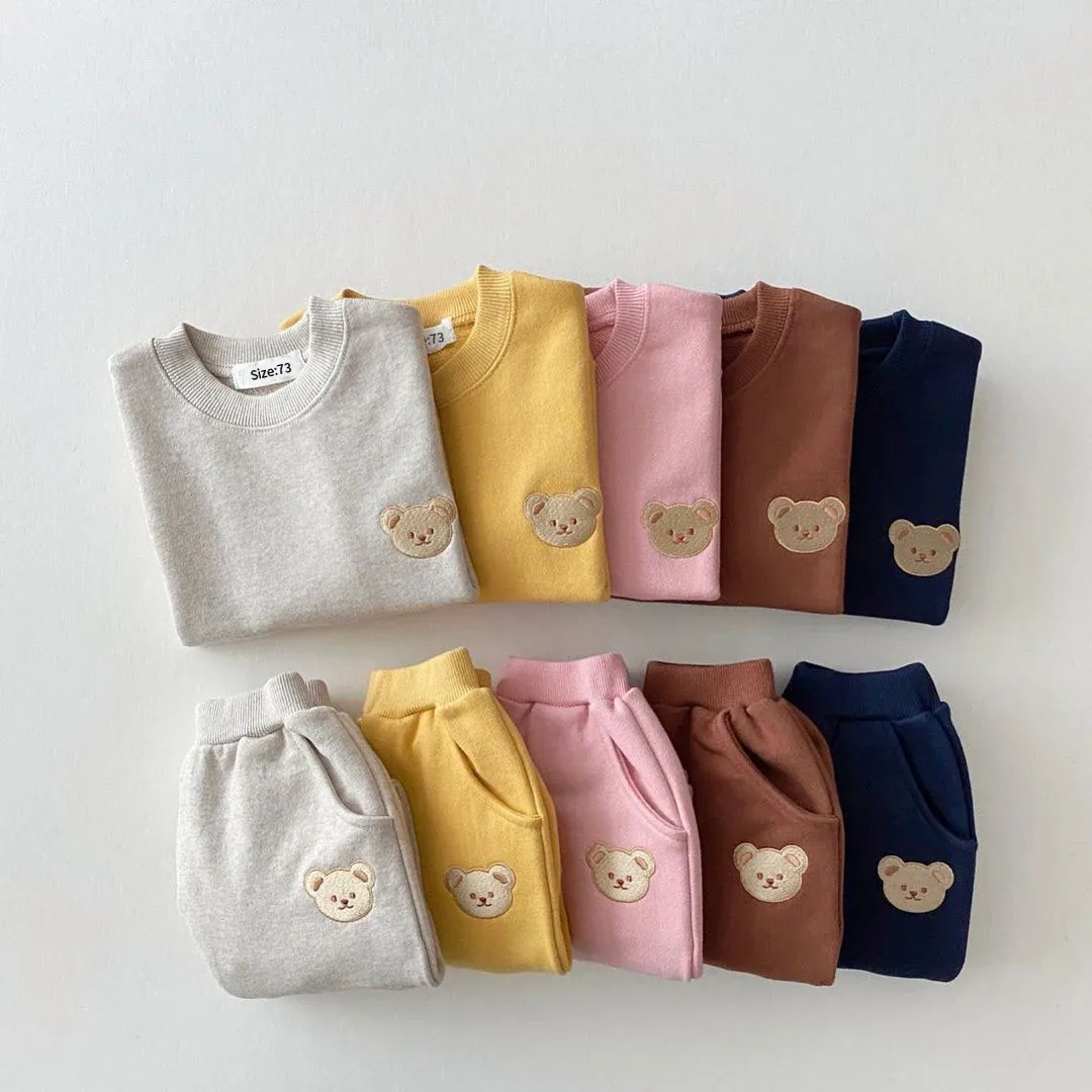 Fashion Toddler Baby Boys Girls Fall Clothes Set - Cute Bear Sweatshirt & Pants 2-Piece Sports Outfits for Kids thumbnail 6