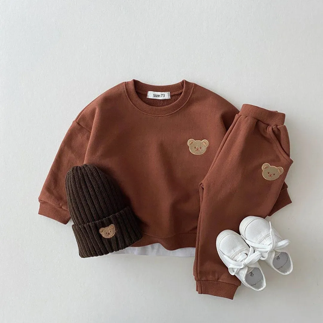 Fashion Toddler Baby Boys Girls Fall Clothes Set - Cute Bear Sweatshirt & Pants 2-Piece Sports Outfits for Kids showcase 8