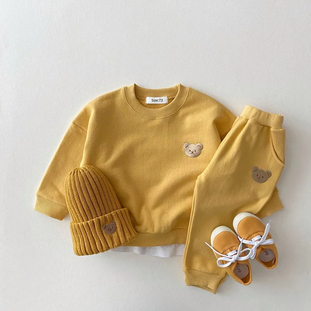 Fashion Toddler Baby Boys Girls Fall Clothes Set - Cute Bear Sweatshirt & Pants 2-Piece Sports Outfits for Kids thumbnail 3