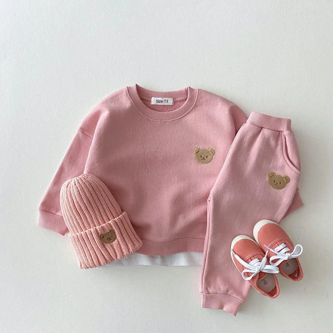 Fashion Toddler Baby Boys Girls Fall Clothes Set - Cute Bear Sweatshirt & Pants 2-Piece Sports Outfits for Kids thumbnail 4
