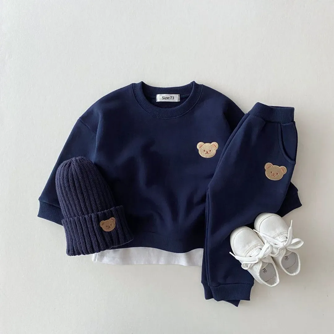 Fashion Toddler Baby Boys Girls Fall Clothes Set - Cute Bear Sweatshirt & Pants 2-Piece Sports Outfits for Kids thumbnail 5