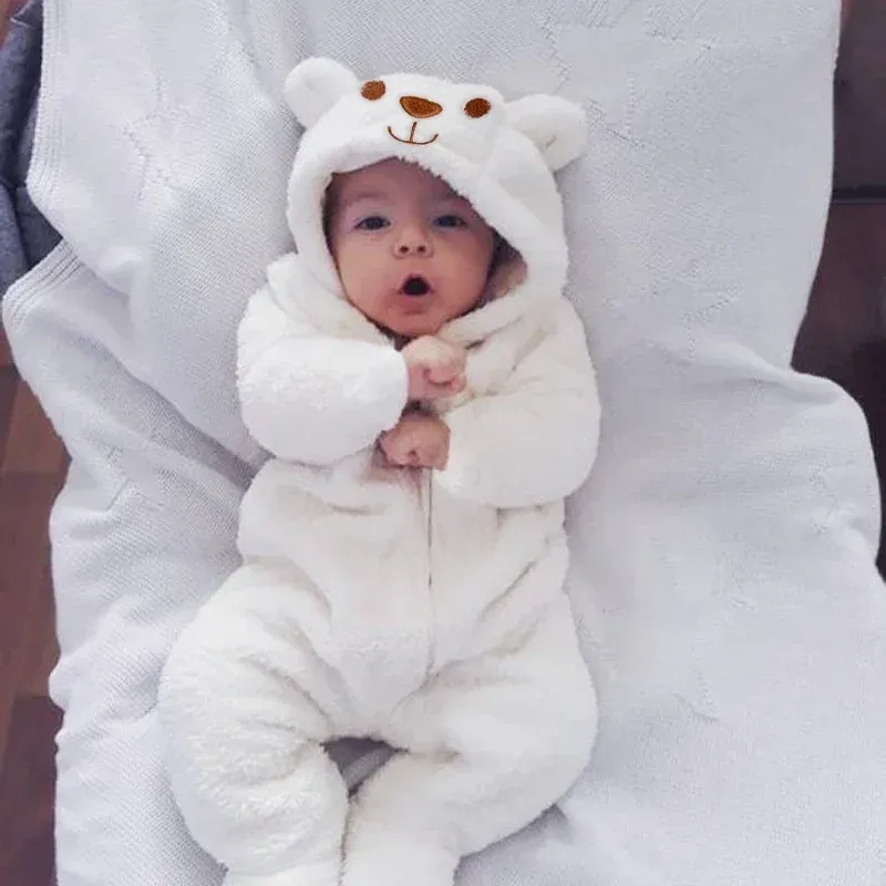 Newborn Baby Bear Hooded Romper Jumpsuit for Boys & Girls - Long Sleeve Cotton Bodysuit Playsuit for Toddlers - Image 2