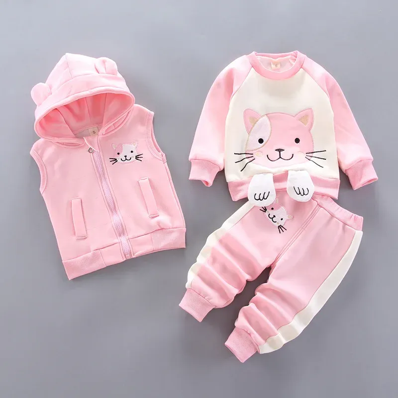Winter Baby Fleece Clothing Set - Warm Cotton Thicken Hooded Sweater & Cartoon Bear Pants 3Pcs Outfit for Boys & Girls, Ages 9 Months to 4 Years showcase 4
