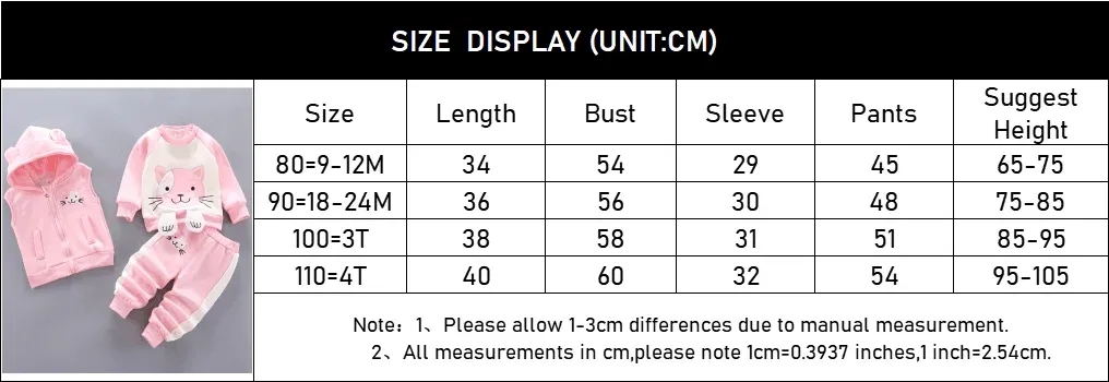 Winter Baby Fleece Clothing Set - Warm Cotton Thicken Hooded Sweater & Cartoon Bear Pants 3Pcs Outfit for Boys & Girls, Ages 9 Months to 4 Years showcase 1