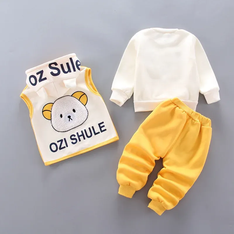 Winter Baby Fleece Clothing Set - Warm Cotton Thicken Hooded Sweater & Cartoon Bear Pants 3Pcs Outfit for Boys & Girls, Ages 9 Months to 4 Years thumbnail 6