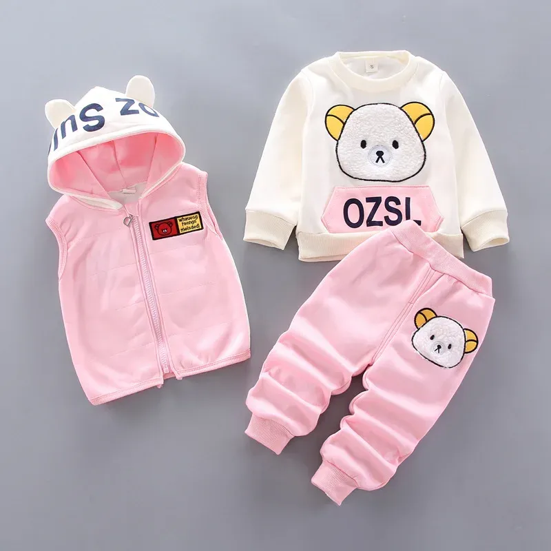 Winter Baby Fleece Clothing Set - Warm Cotton Thicken Hooded Sweater & Cartoon Bear Pants 3Pcs Outfit for Boys & Girls, Ages 9 Months to 4 Years showcase 18