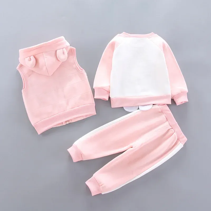 Winter Baby Fleece Clothing Set - Warm Cotton Thicken Hooded Sweater & Cartoon Bear Pants 3Pcs Outfit for Boys & Girls, Ages 9 Months to 4 Years showcase 5