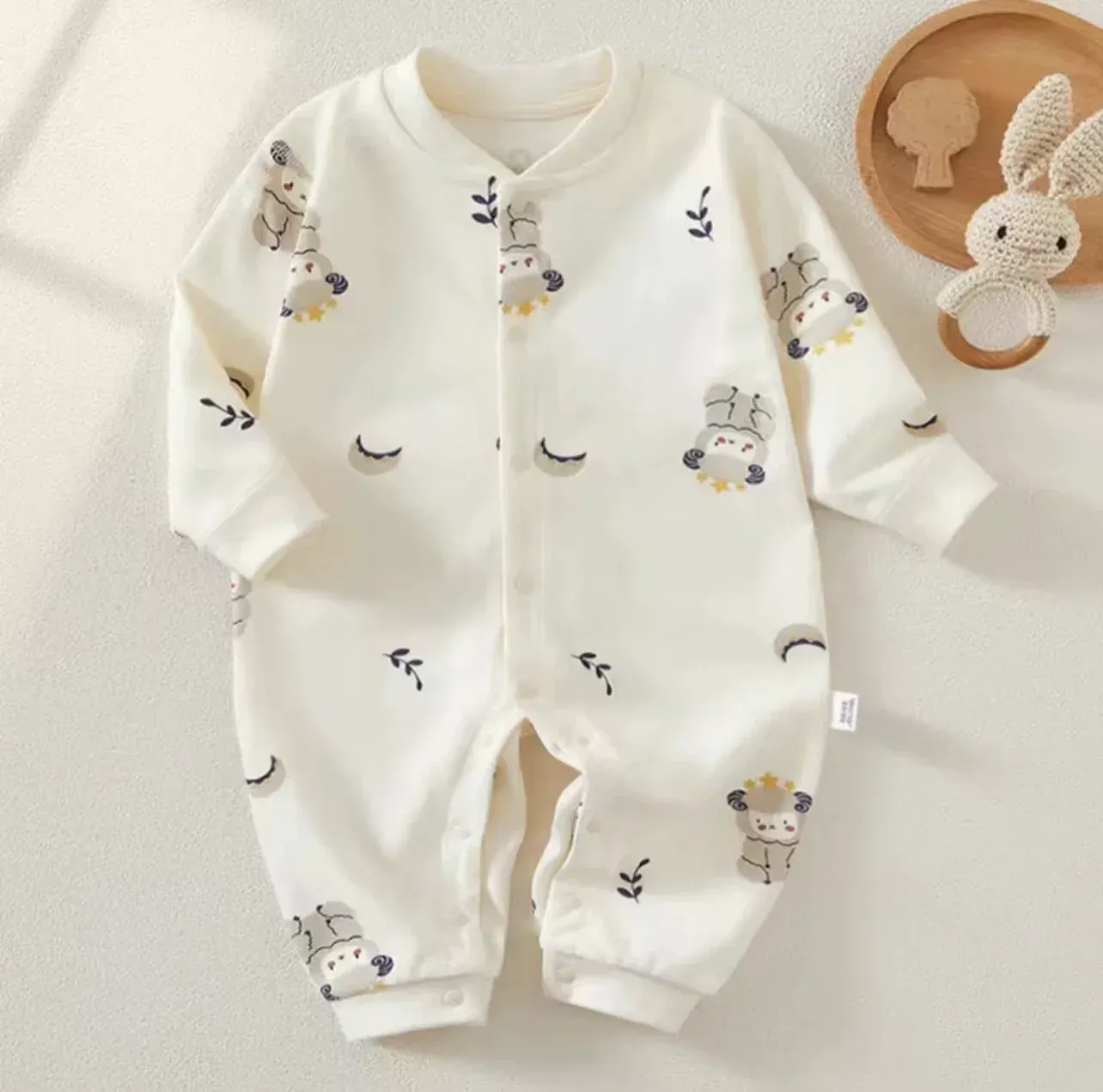 Autumn Baby Clothes Bodysuit Romper for Boys & Girls, 100% Cotton Long Sleeve Loungewear Outfit for Newborns 0-24 Months, Solid Color Soft & Cozy Sleepwear thumbnail 4