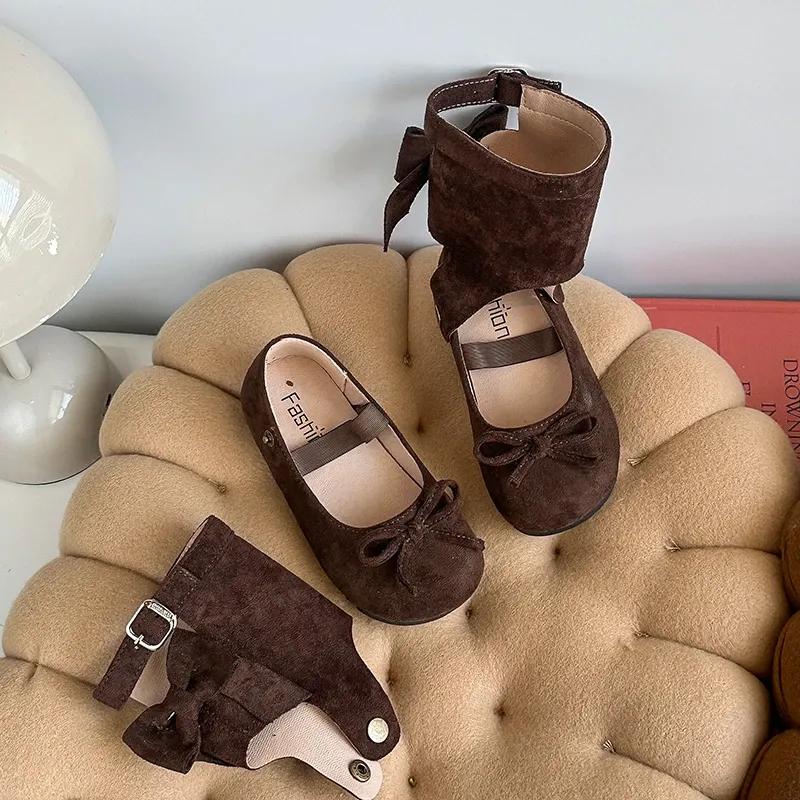 Fashionable Spring Autumn Children's Leather Boots for Girls, Two-in-One Toddler Flat Shoes, Trendy Retro Style Kids Boots, Hot Sale New Arrival thumbnail 6