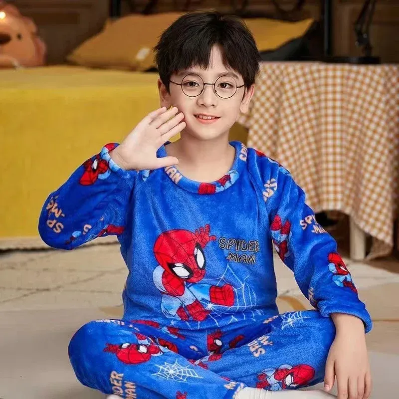 Spiderman Flannel Pajama Set for Kids - Winter Warm Sleepwear for Boys & Girls, Toddler Plush Loungewear, Casual Homewear thumbnail 4