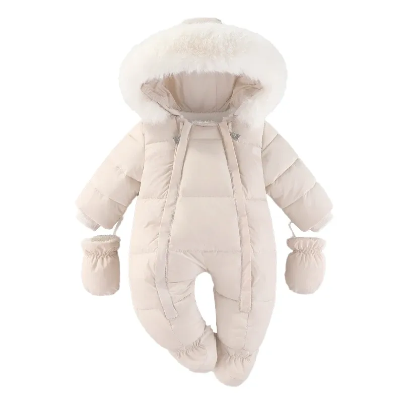 2024 Warm Winter Baby Rompers Thick Fleece Hooded Jumpsuit for Newborn Boys & Girls, Infant Toddler Overalls with Removable Foot Covers thumbnail 1