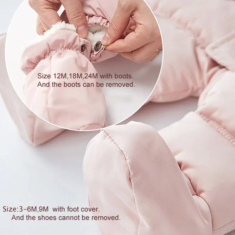 2024 Warm Winter Baby Rompers Thick Fleece Hooded Jumpsuit for Newborn Boys & Girls, Infant Toddler Overalls with Removable Foot Covers thumbnail 5