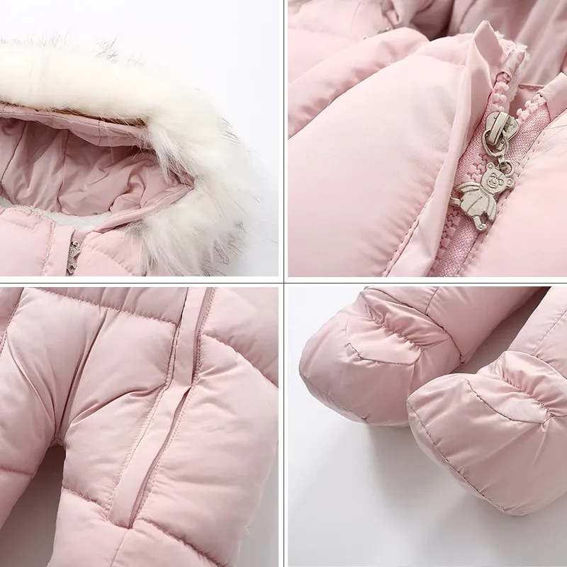 2024 Warm Winter Baby Rompers Thick Fleece Hooded Jumpsuit for Newborn Boys & Girls, Infant Toddler Overalls with Removable Foot Covers thumbnail 6