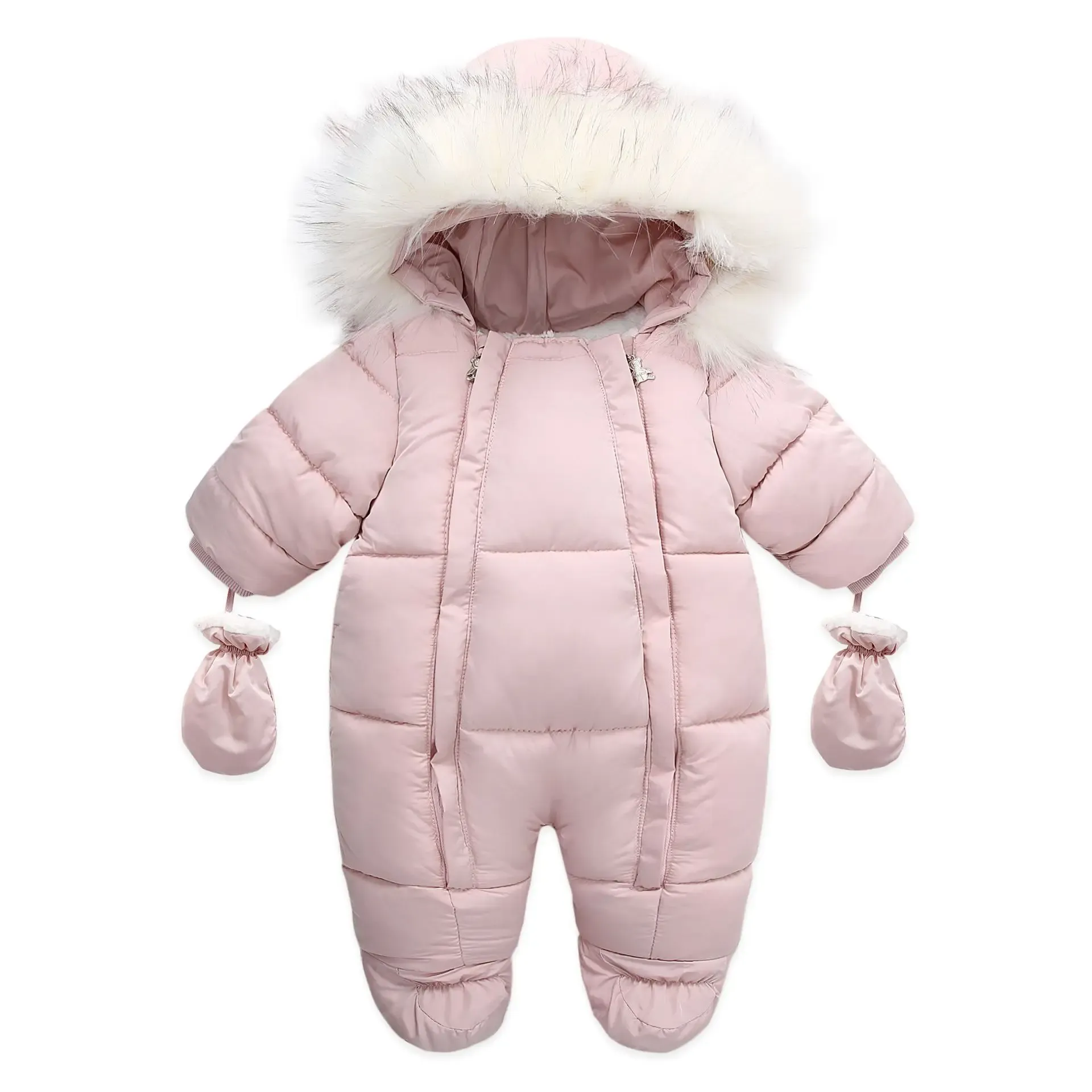 2024 Warm Winter Baby Rompers Thick Fleece Hooded Jumpsuit for Newborn Boys & Girls, Infant Toddler Overalls with Removable Foot Covers thumbnail 2