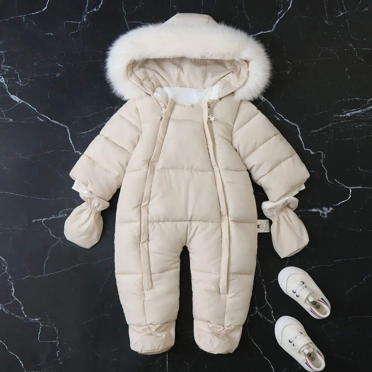 2024 Warm Winter Baby Rompers Thick Fleece Hooded Jumpsuit for Newborn Boys & Girls, Infant Toddler Overalls with Removable Foot Covers showcase 15