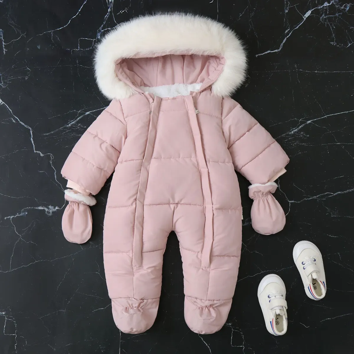 2024 Warm Winter Baby Rompers Thick Fleece Hooded Jumpsuit for Newborn Boys & Girls, Infant Toddler Overalls with Removable Foot Covers showcase 1