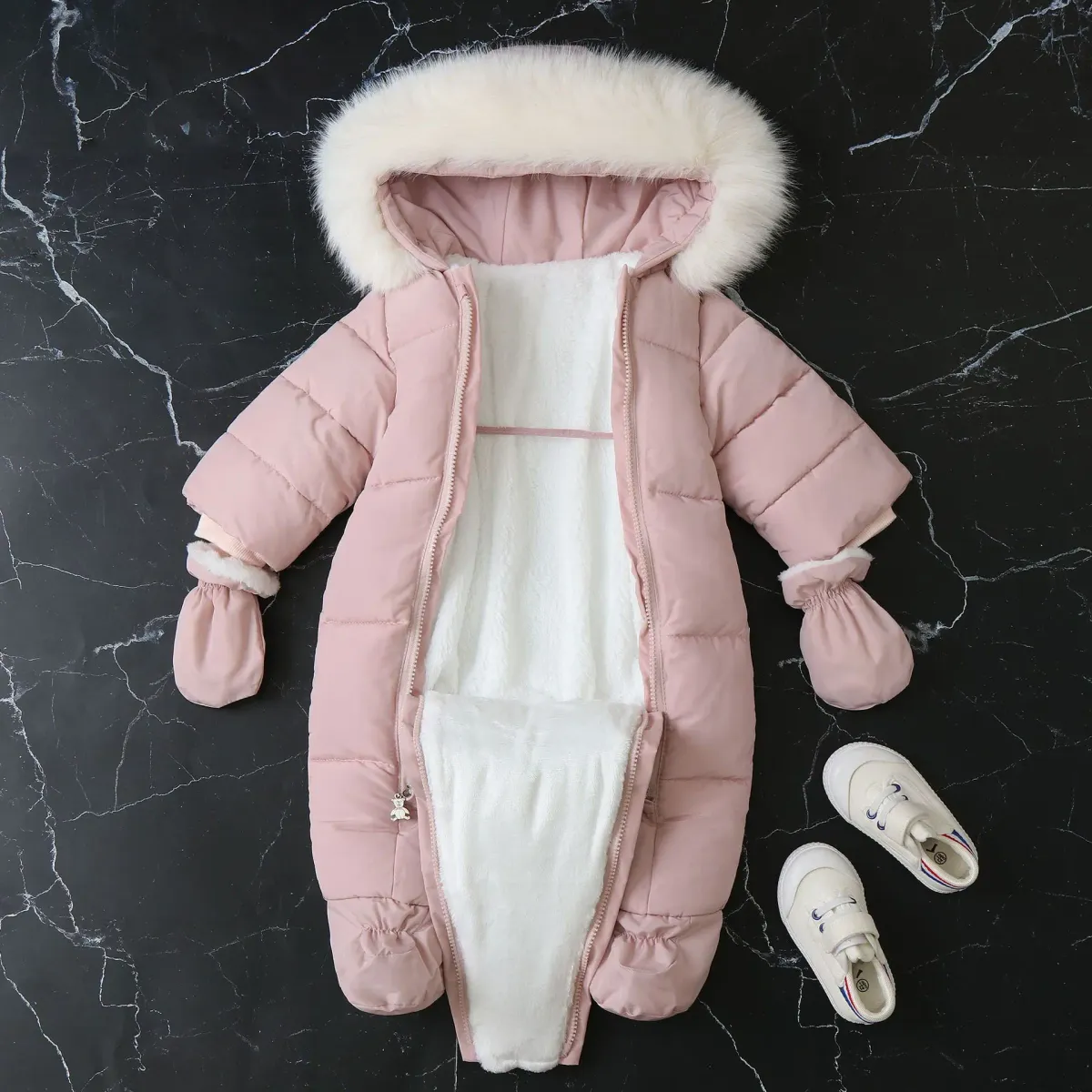 2024 Warm Winter Baby Rompers Thick Fleece Hooded Jumpsuit for Newborn Boys & Girls, Infant Toddler Overalls with Removable Foot Covers showcase 9