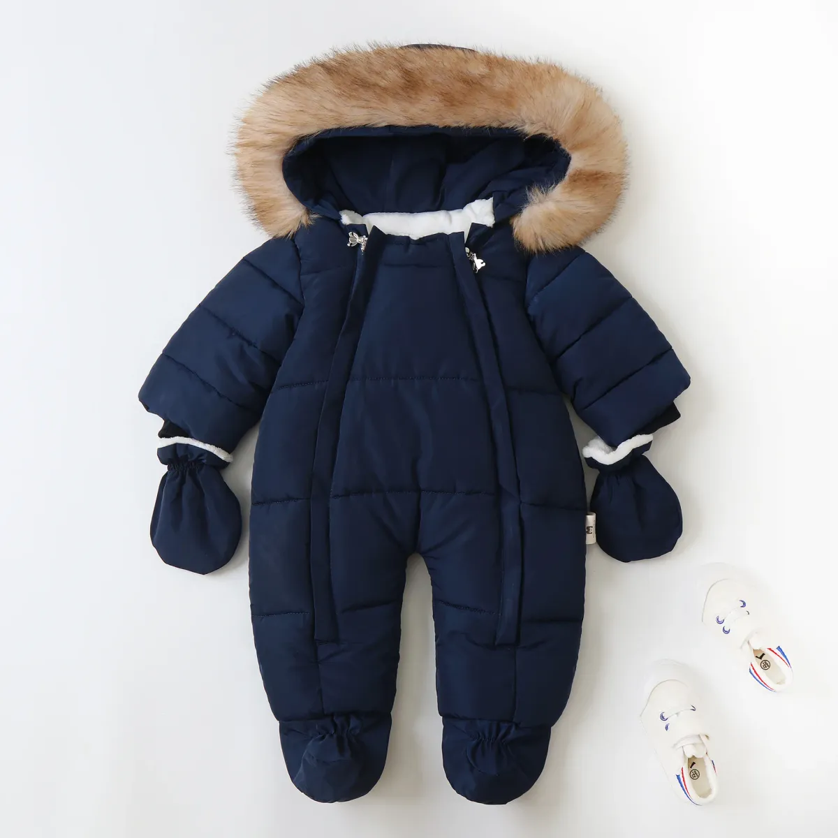 2024 Warm Winter Baby Rompers Thick Fleece Hooded Jumpsuit for Newborn Boys & Girls, Infant Toddler Overalls with Removable Foot Covers showcase 28