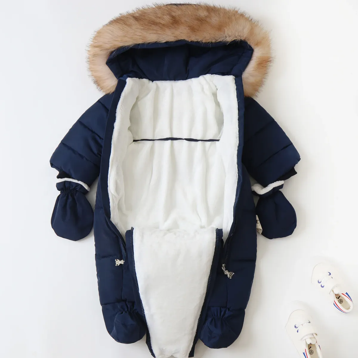 2024 Warm Winter Baby Rompers Thick Fleece Hooded Jumpsuit for Newborn Boys & Girls, Infant Toddler Overalls with Removable Foot Covers showcase 34
