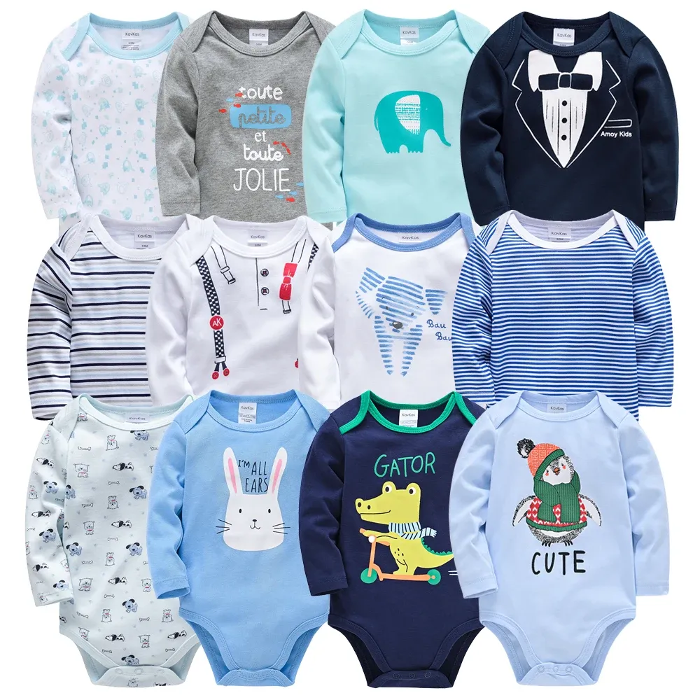 100% Cotton Newborn Baby Romper Set 3/6 Pcs Long Sleeve Bodysuit for Boys, Cute Infant Jumpsuit Gift, Sizes 0-24 Months
