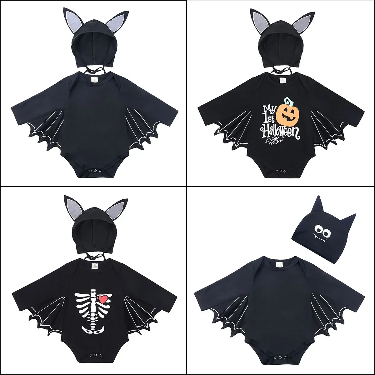 Halloween Baby Bat Costume Romper Jumpsuit for Infants Boys Girls - Black Cotton Cosplay Outfit with Hat for Purim Party Carnival Fancy Dress showcase 14