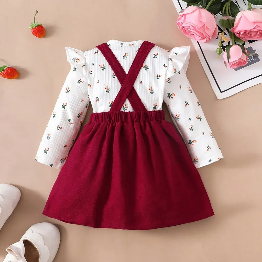 Newborn Baby Princess Birthday Dress Set: Long Sleeve Romper & Red Strap Skirt for Infant Girls (0-18 Months) - Perfect for Parties & Special Occasions thumbnail 6