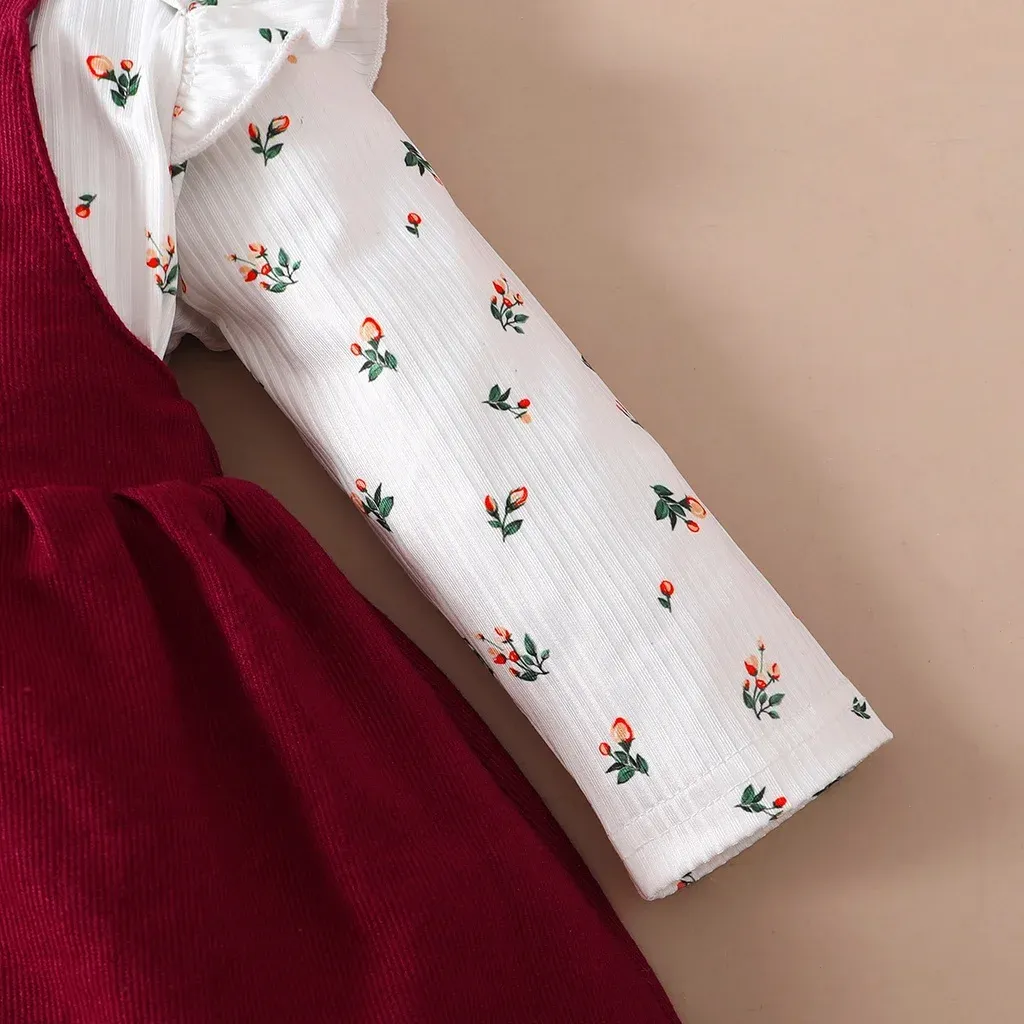Newborn Baby Princess Birthday Dress Set: Long Sleeve Romper & Red Strap Skirt for Infant Girls (0-18 Months) - Perfect for Parties & Special Occasions thumbnail 5