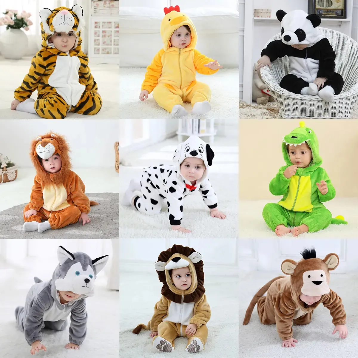 Umorden Baby Toddler Animal Romper Costume - Dalmatian Dog, Lion, Tiger, Dinosaur Kigurumi for Halloween, Purim, Parties - Soft Flannel Jumpsuit for Boys & Girls thumbnail 1