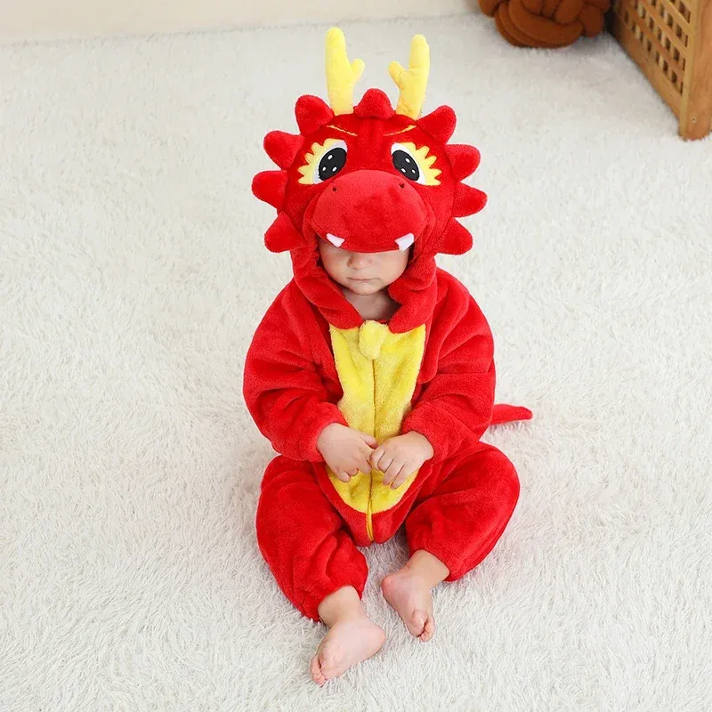 Toddler Infant Dinosaur Costume Flannel Hooded Romper - Soft Animal Onesies for Halloween, Cosplay, Parties - Cozy & Breathable Baby Outfit Gift thumbnail 1