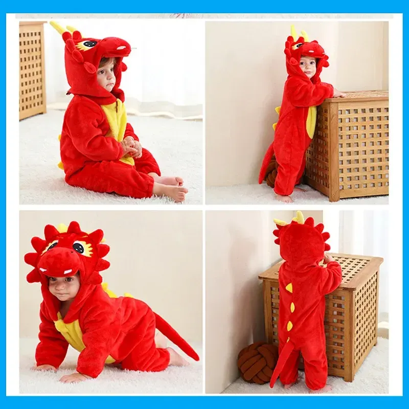 Toddler Infant Dinosaur Costume Flannel Hooded Romper - Soft Animal Onesies for Halloween, Cosplay, Parties - Cozy & Breathable Baby Outfit Gift thumbnail 2