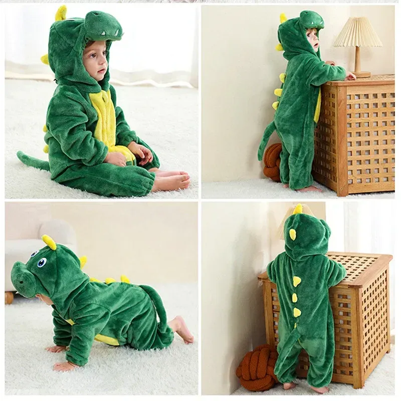 Toddler Infant Dinosaur Costume Flannel Hooded Romper - Soft Animal Onesies for Halloween, Cosplay, Parties - Cozy & Breathable Baby Outfit Gift thumbnail 5