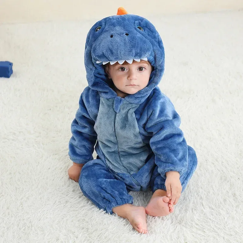 Toddler Infant Dinosaur Costume Flannel Hooded Romper - Soft Animal Onesies for Halloween, Cosplay, Parties - Cozy & Breathable Baby Outfit Gift thumbnail 4