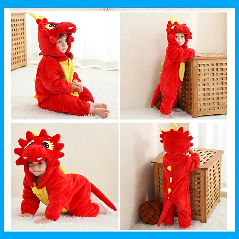 Toddler Infant Dinosaur Costume Flannel Hooded Romper - Soft Animal Onesies for Halloween, Cosplay, Parties - Cozy & Breathable Baby Outfit Gift showcase 4