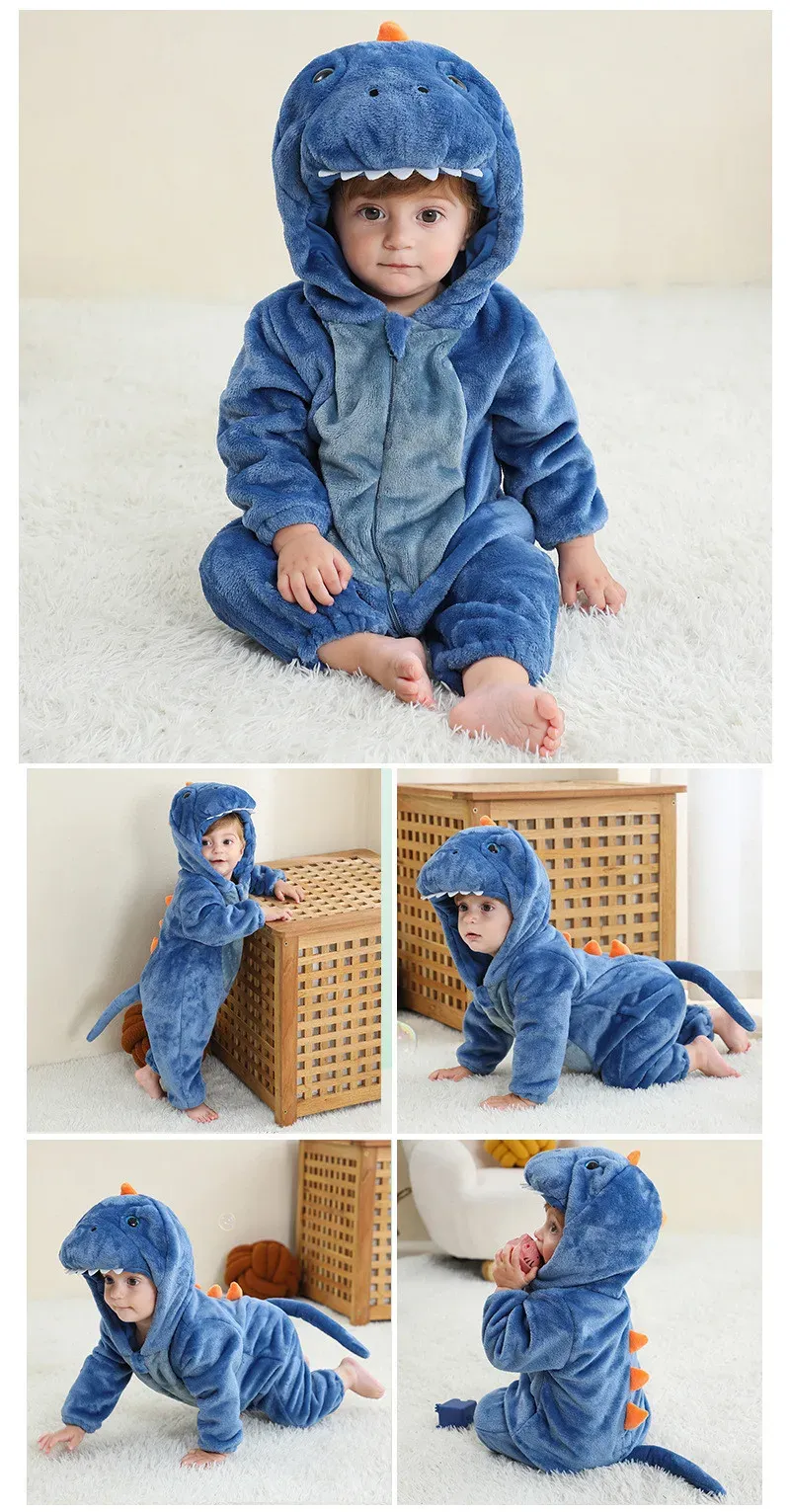 Toddler Infant Dinosaur Costume Flannel Hooded Romper - Soft Animal Onesies for Halloween, Cosplay, Parties - Cozy & Breathable Baby Outfit Gift showcase 5