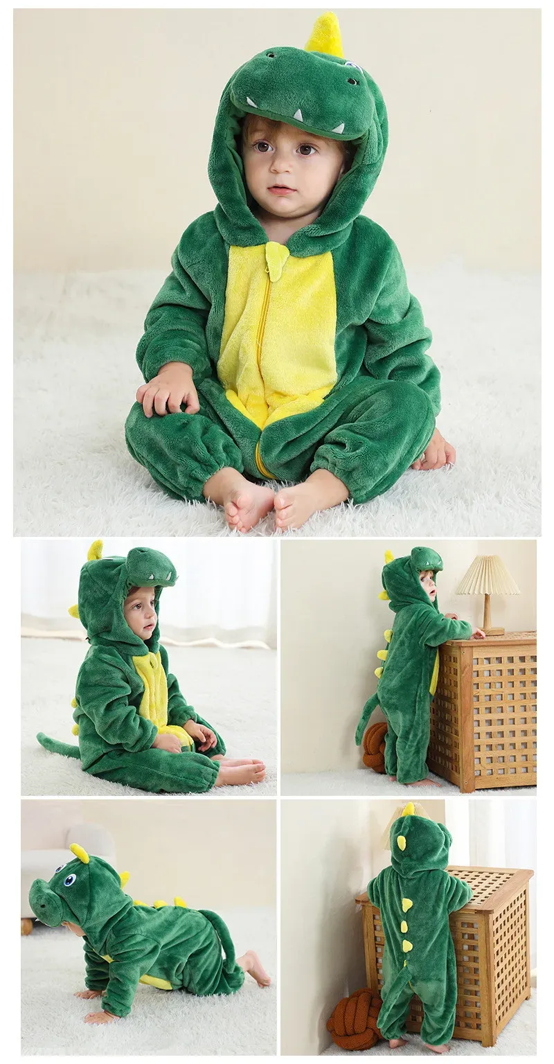 Toddler Infant Dinosaur Costume Flannel Hooded Romper - Soft Animal Onesies for Halloween, Cosplay, Parties - Cozy & Breathable Baby Outfit Gift showcase 6