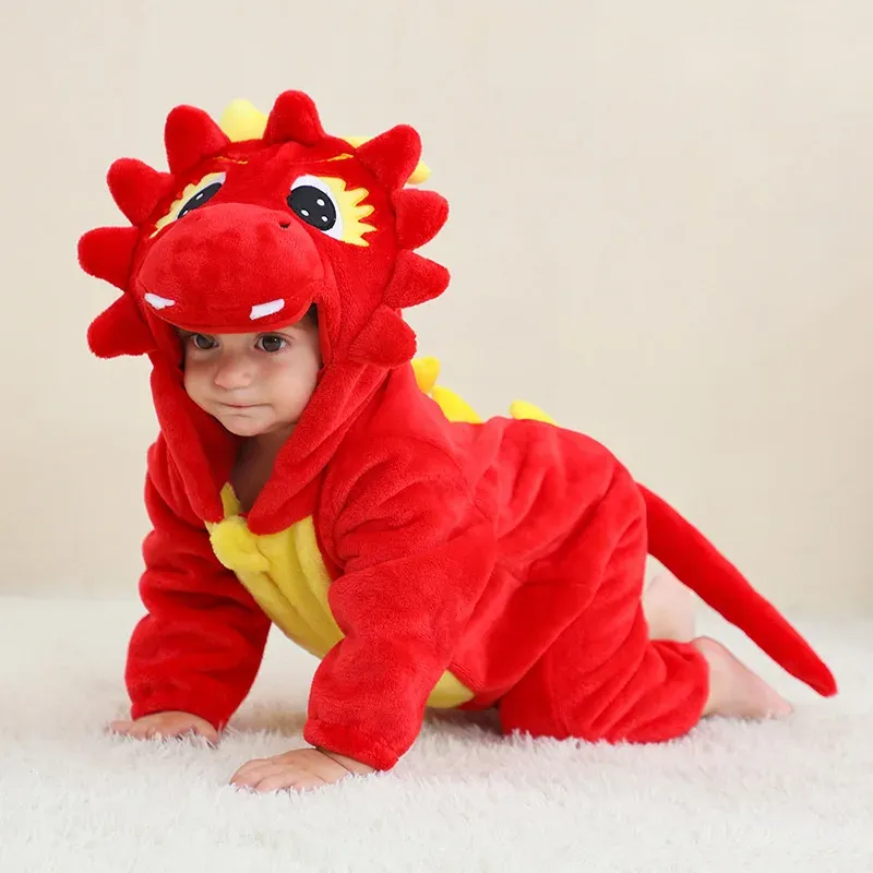 Toddler Infant Dinosaur Costume Flannel Hooded Romper - Soft Animal Onesies for Halloween, Cosplay, Parties - Cozy & Breathable Baby Outfit Gift showcase 1
