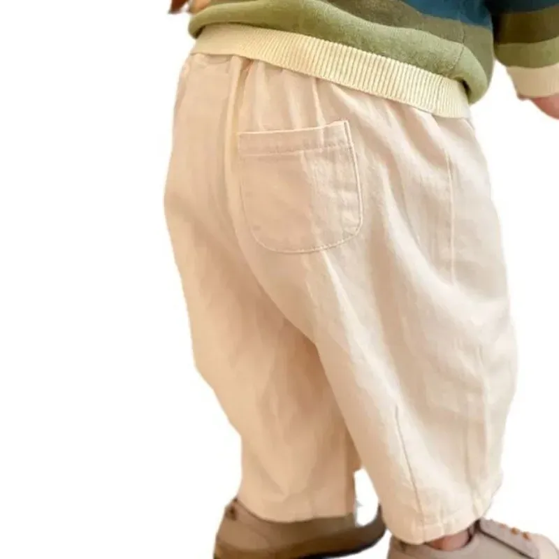 Kids Casual Ankle Length Trousers for Boys & Girls - Solid Color Loose Fit Cotton Pants for Toddlers, Summer/Spring Fashion thumbnail 5