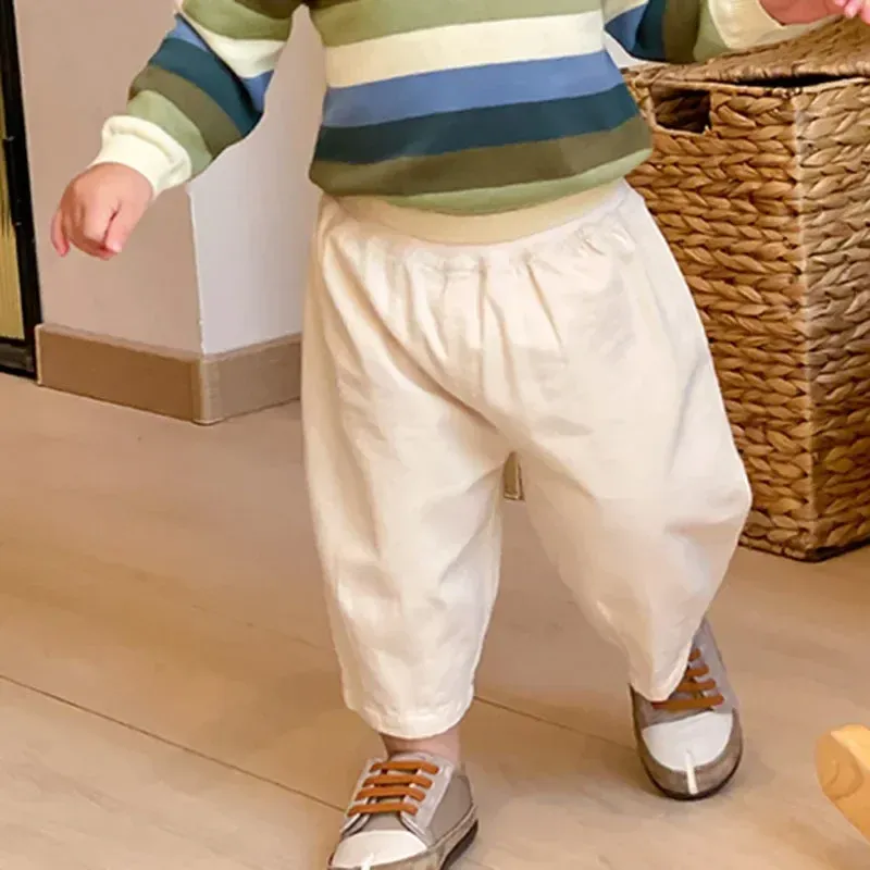 Kids Casual Ankle Length Trousers for Boys & Girls - Solid Color Loose Fit Cotton Pants for Toddlers, Summer/Spring Fashion thumbnail 2