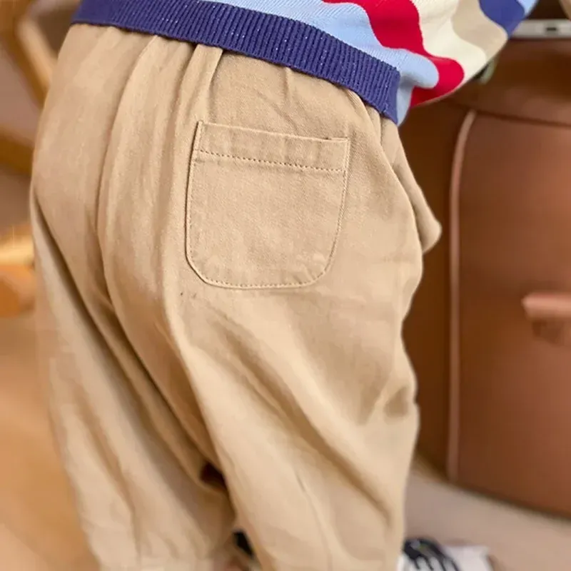 Kids Casual Ankle Length Trousers for Boys & Girls - Solid Color Loose Fit Cotton Pants for Toddlers, Summer/Spring Fashion thumbnail 3