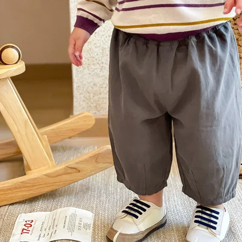 Kids Casual Ankle Length Trousers for Boys & Girls - Solid Color Loose Fit Cotton Pants for Toddlers, Summer/Spring Fashion thumbnail 6