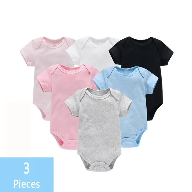 3-Pack Newborn Baby Bodysuits Summer Short Sleeve Rompers - Soft 100% Cotton Jumpsuits for Boys & Girls