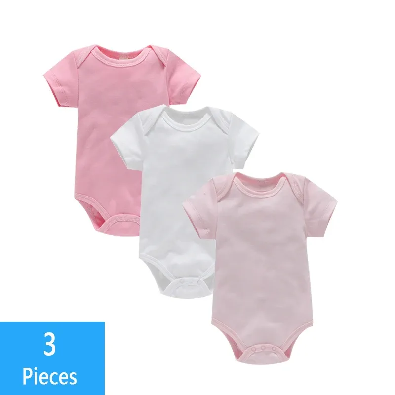 3-Pack Newborn Baby Bodysuits Summer Short Sleeve Rompers - Soft 100% Cotton Jumpsuits for Boys & Girls thumbnail 4