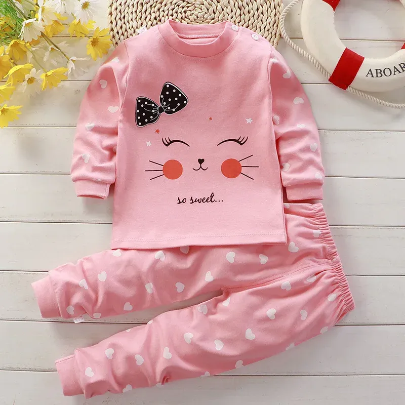 Winter Spring Baby Girl Pajama Set Cotton Cartoon Casual Sleepwear 0-5 Years, Newborn Toddler Loungewear 2-Piece Outfit thumbnail 2